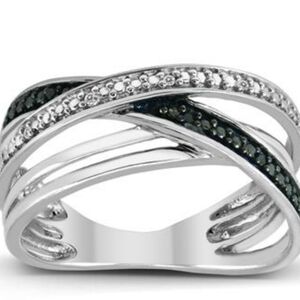 Genuine Diamond Crossover Ring Sterling Silver Size 7!